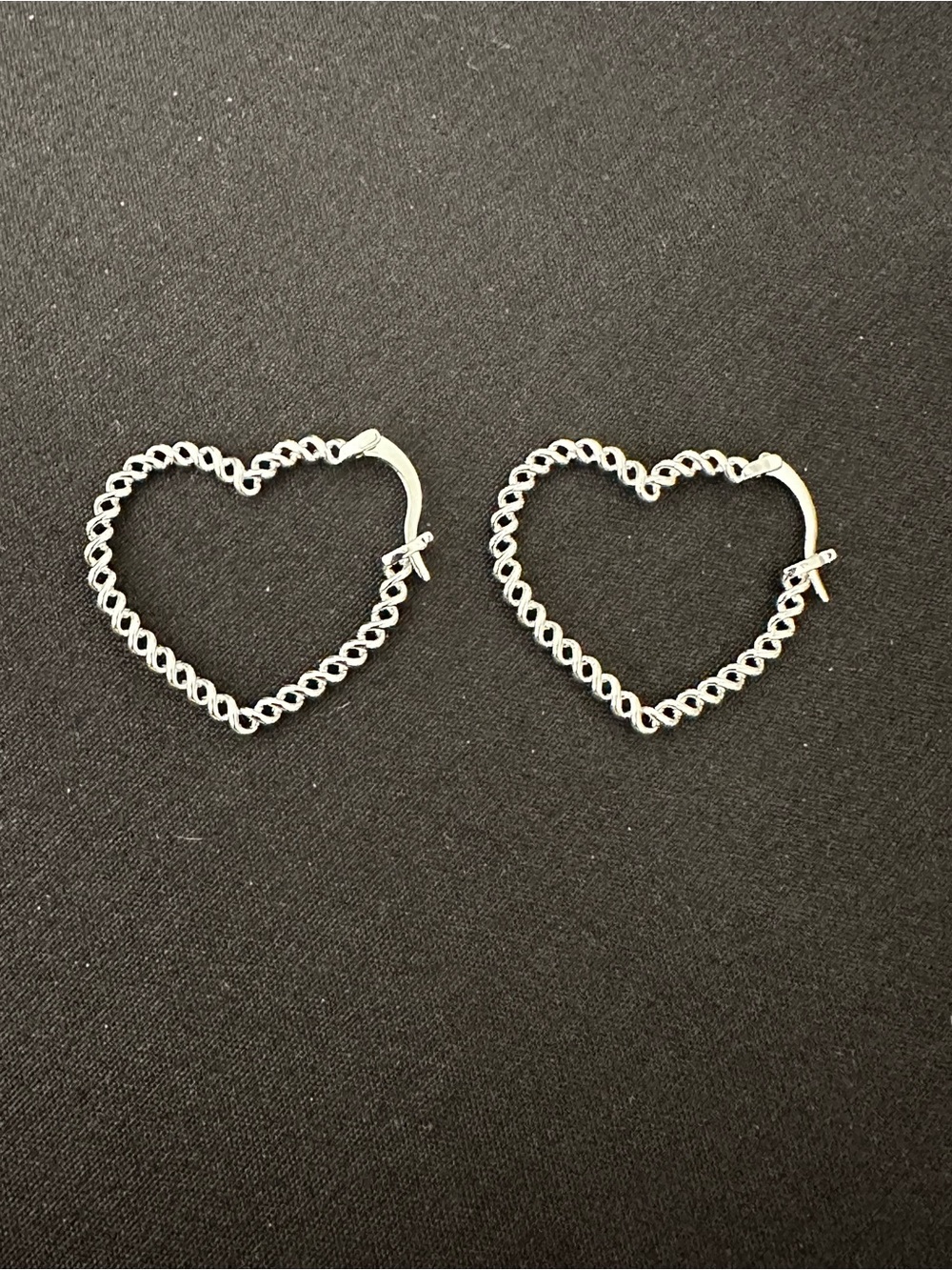 Silver Heart Hoop Earrings - Twisted Chain Design